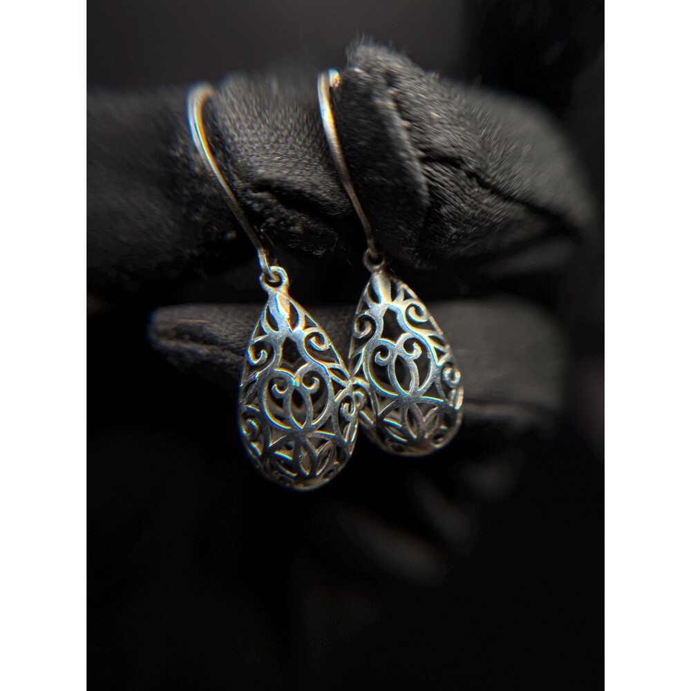 CFJ Sterling Silver 3D Filigree Egg Dangle Earrings